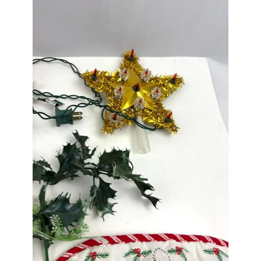 VTG Lot of 12 Holiday Ornaments Christmas Stars Santa Linen Tree Topper‎